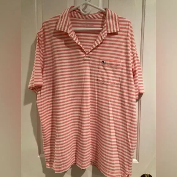 Vineyard Vines Men’s Polo Pique Shirt Short Sleeve Pink White Stripes Size XL - Picture 2 of 11